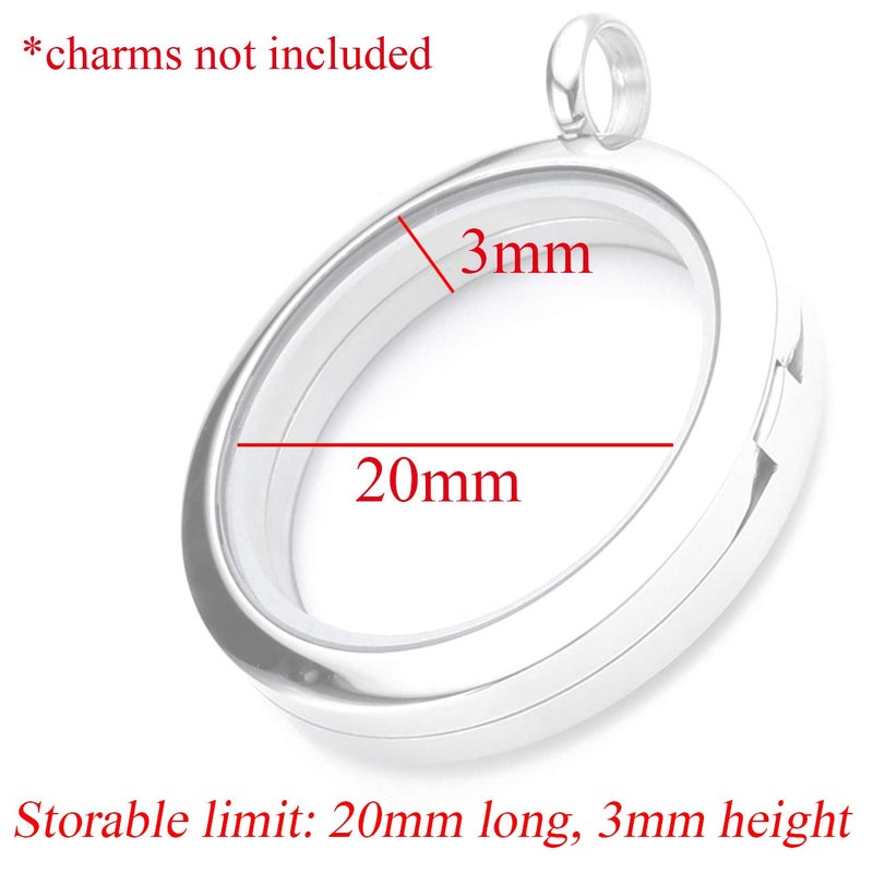 Zysta Silver Round Locket Pendant Necklace 30mm Glossy Stainless Steel Clear Glass Living Memory Floating Charms Stone Storage - Image 2